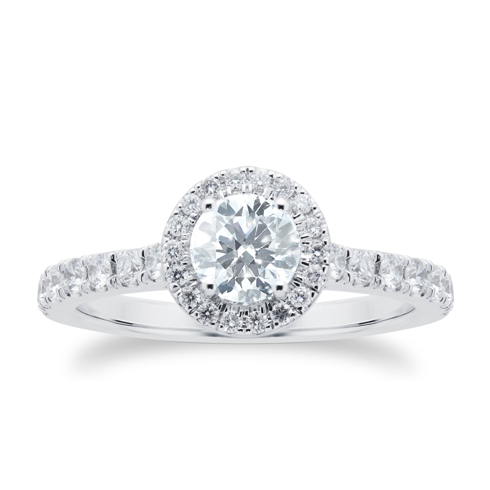 Goldsmiths 18ct White Gold 1.00cttw Goldsmiths Brightest Diamond Halo Engagement Ring