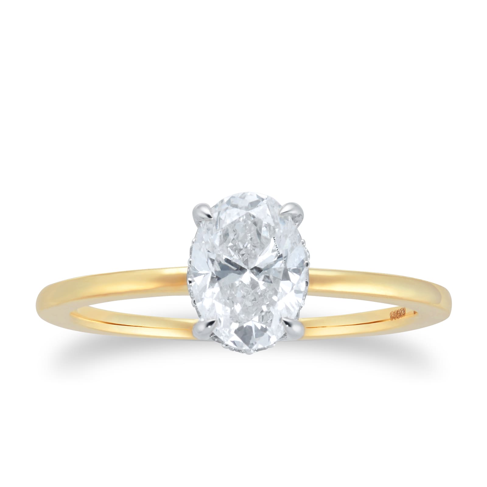 Goldsmiths 18ct Yellow Gold Oval 1.06ct Diamond Halo Solitaire Engagement Ring - Goldsmiths Brightest Diamond