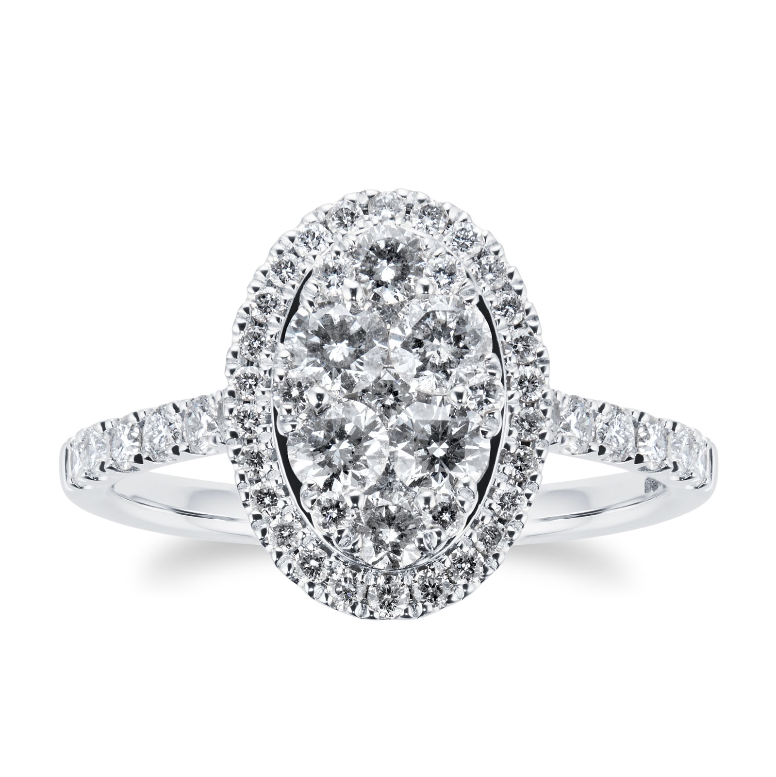 Goldsmiths 18ct White Gold 1ct Diamond Oval Cluster Engagement Ring Goldsmiths 18ct White Gold 1ct Diamond Oval Cluster Engagement Ring