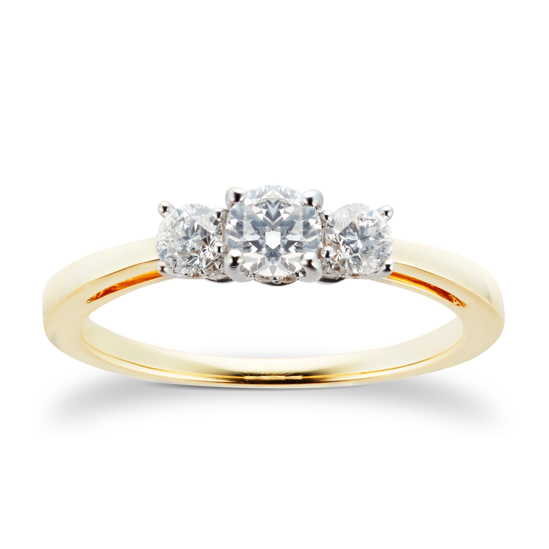 Goldsmiths 18ct Yellow Gold 0.51 Carat Three Stone Goldsmiths Brightest Diamond Ring