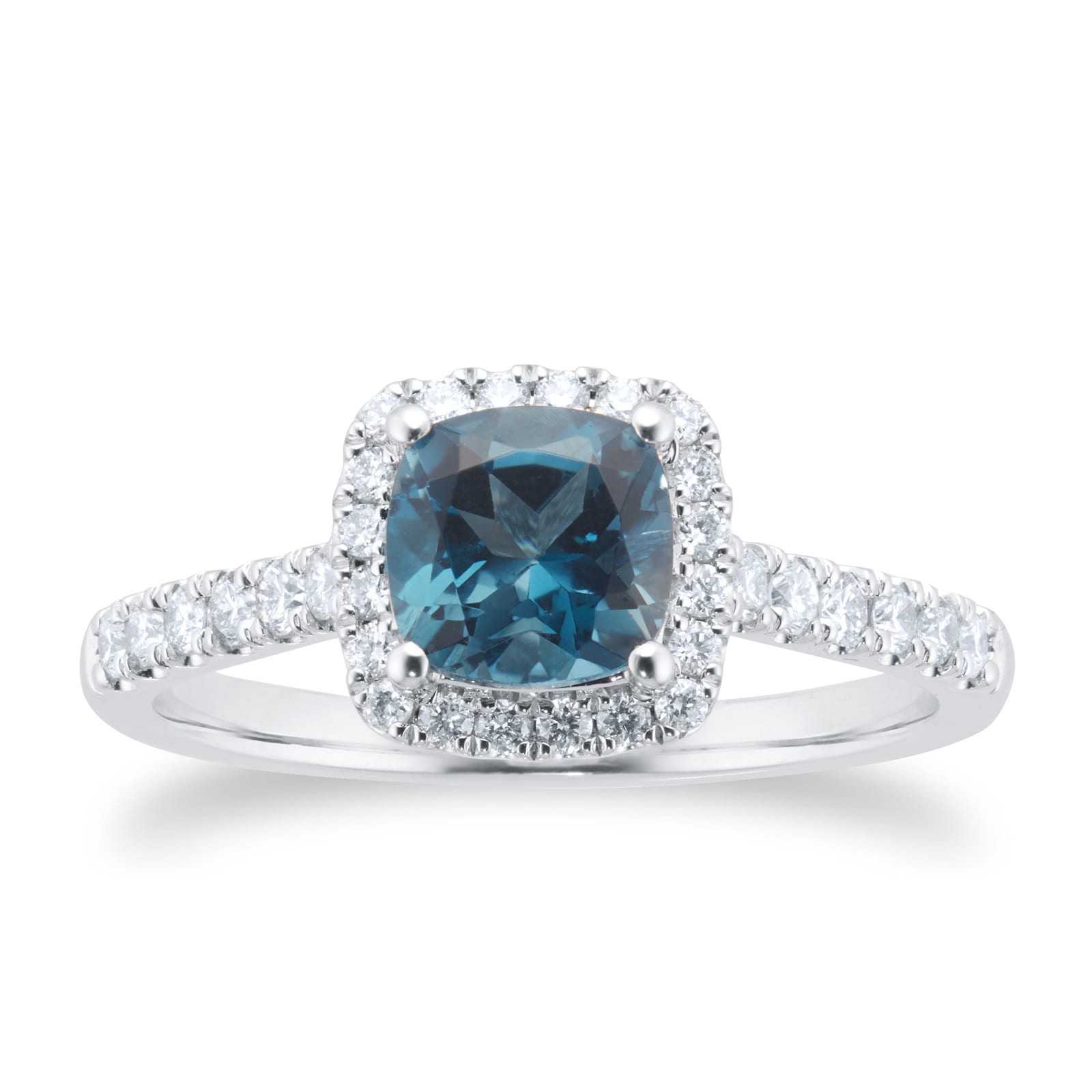 Goldsmiths Platinum 0.30ct Diamond Halo & London Blue Topaz Ring Goldsmiths Platinum 0.30ct Diamond Halo & London Blue Topaz Ring