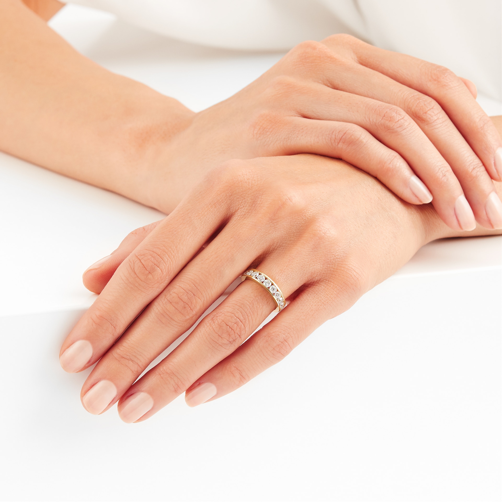 Goldsmiths 18ct Yellow Gold 1.00ct Diamond Channel Set Half Eternity Ring