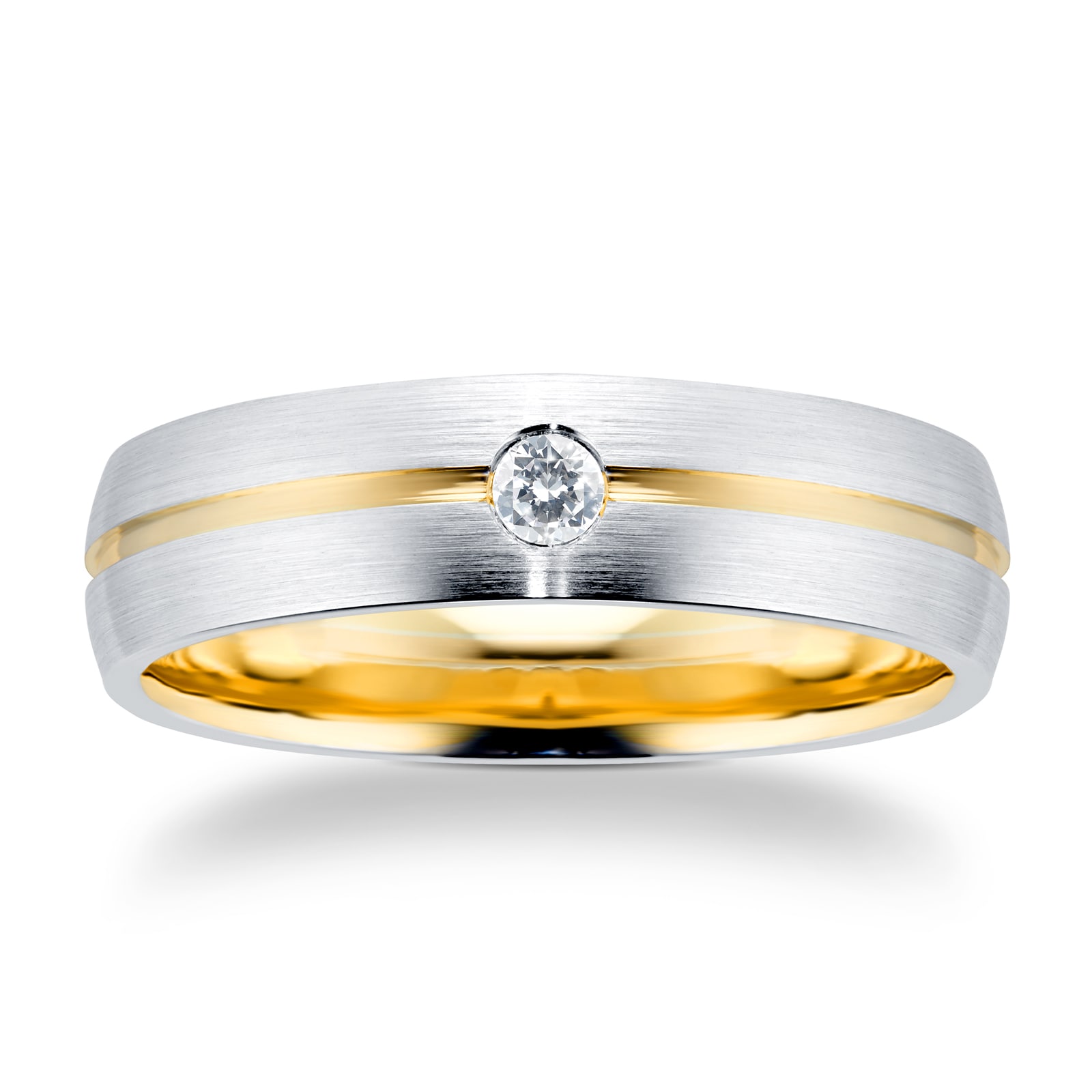 Goldsmiths 18ct White & Yellow Gold Gents 6mm 0.10cttw Diamond Band
