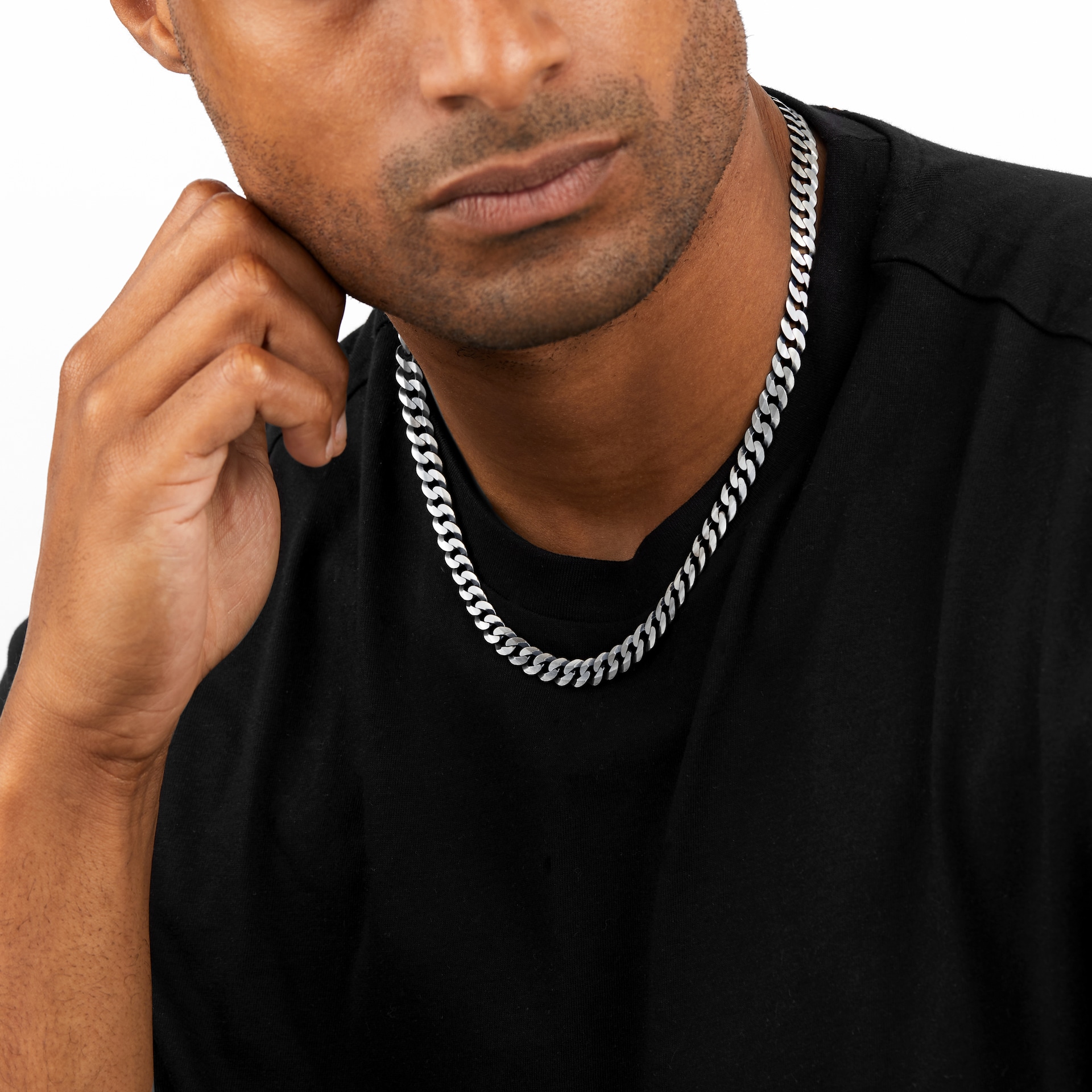 Goldsmiths Sterling Silver Mens 20 Inch Oxidised 7.9mm Curb