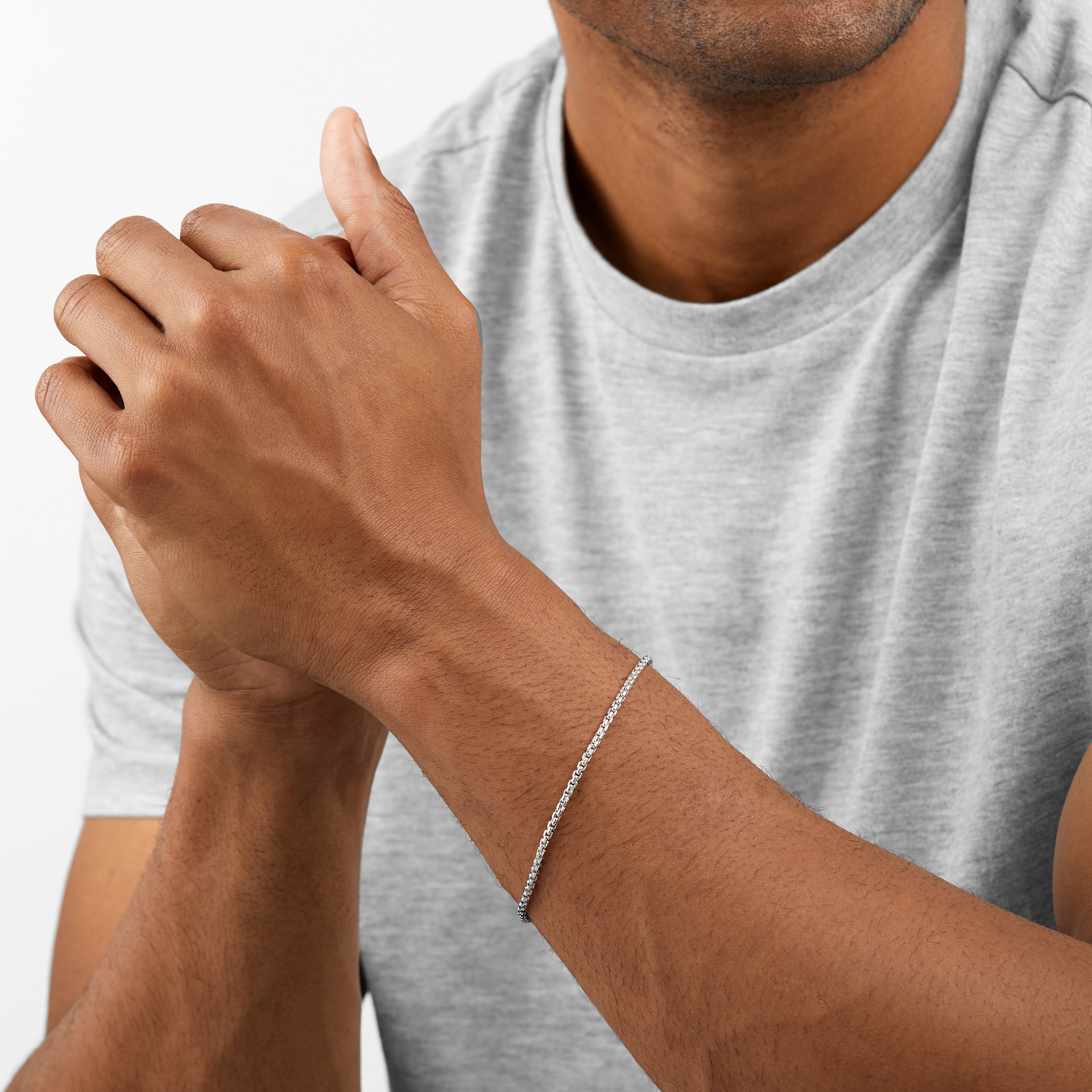 Goldsmiths Silver Mens Narrow Box Belcher Chain Bracelet