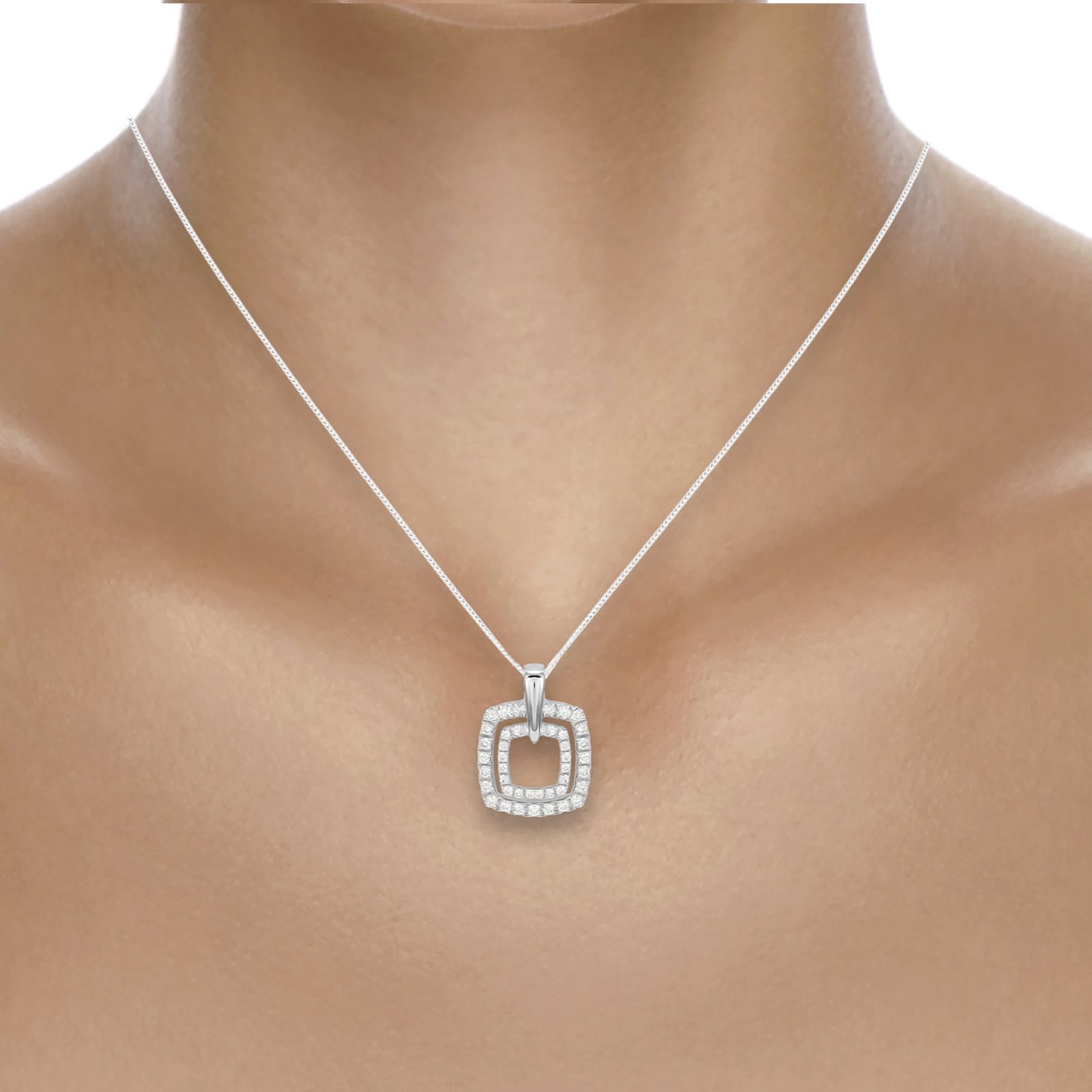 Goldsmiths 9ct White Gold 0.30cttw Double Cushion Pendant Goldsmiths 9ct White Gold 0.30cttw Double Cushion Pendant