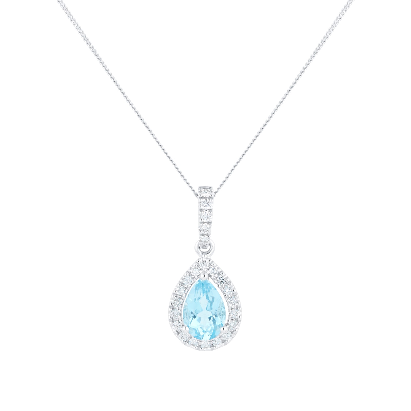Goldsmiths 18ct White Gold 0.15ct Diamond & Blue Topaz Halo Pendant Goldsmiths 18ct White Gold 0.15ct Diamond & Blue Topaz Halo Pendant