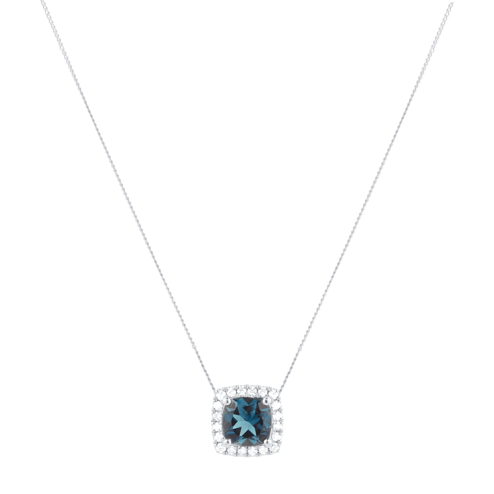 Goldsmiths 18ct White Gold 0.20cttw Diamond Halo London Blue Topaz Pendant Goldsmiths 18ct White Gold 0.20cttw Diamond Halo London Blue Topaz Pendant