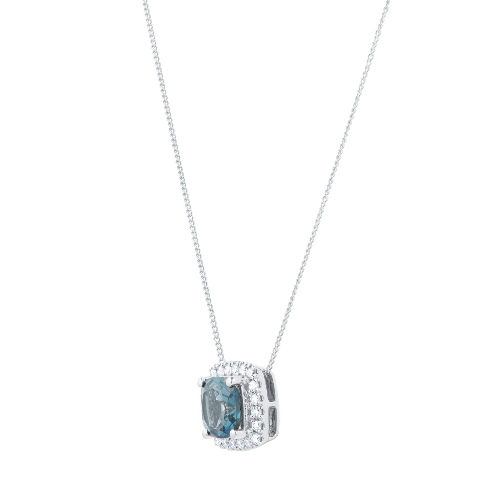 Goldsmiths 18ct White Gold 0.20cttw Diamond Halo London Blue Topaz Pendant Goldsmiths 18ct White Gold 0.20cttw Diamond Halo London Blue Topaz Pendant