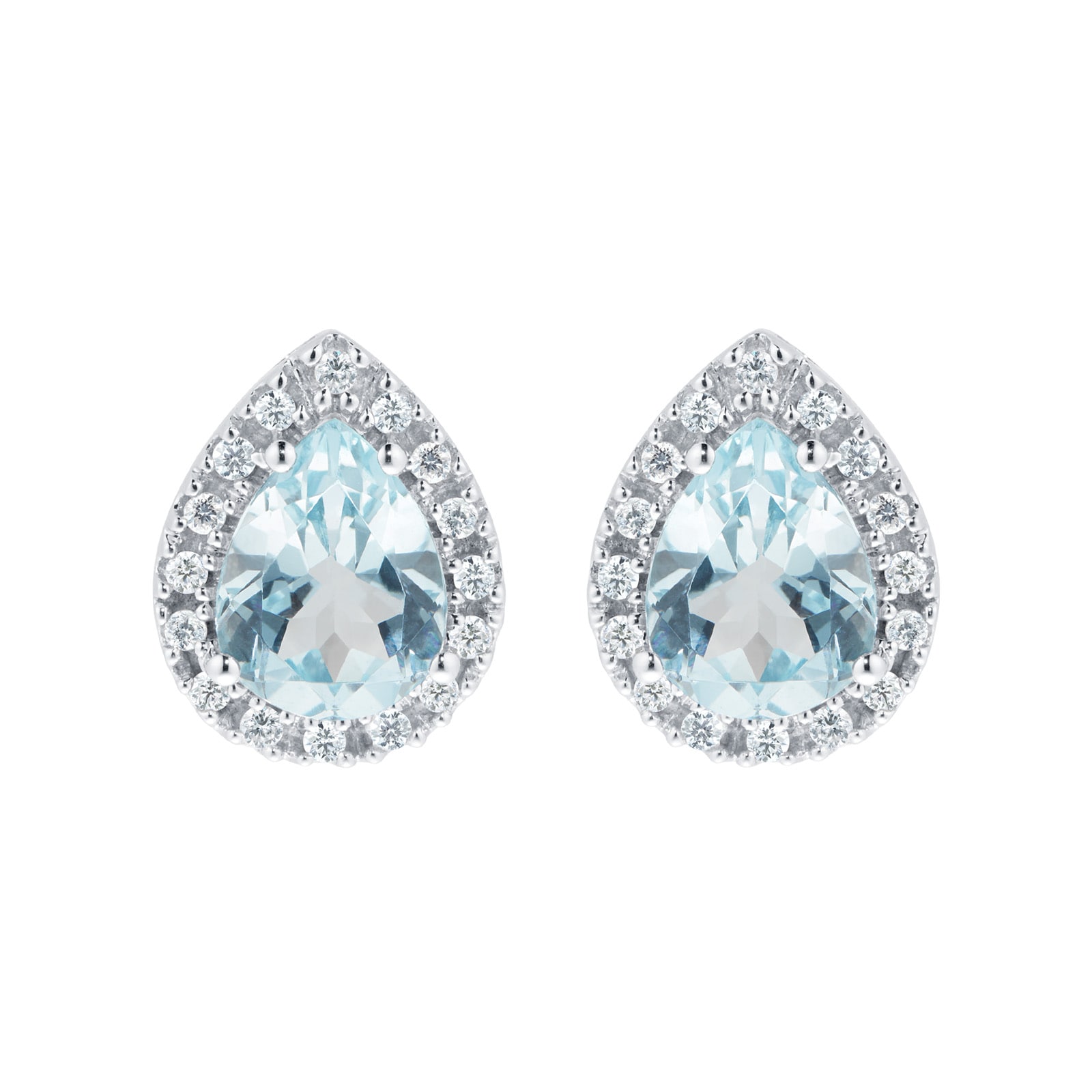 Goldsmiths 9ct White Gold Blue Topaz & Diamond Pear Halo Stud Earrings Goldsmiths 9ct White Gold Blue Topaz & Diamond Pear Halo Stud Earrings