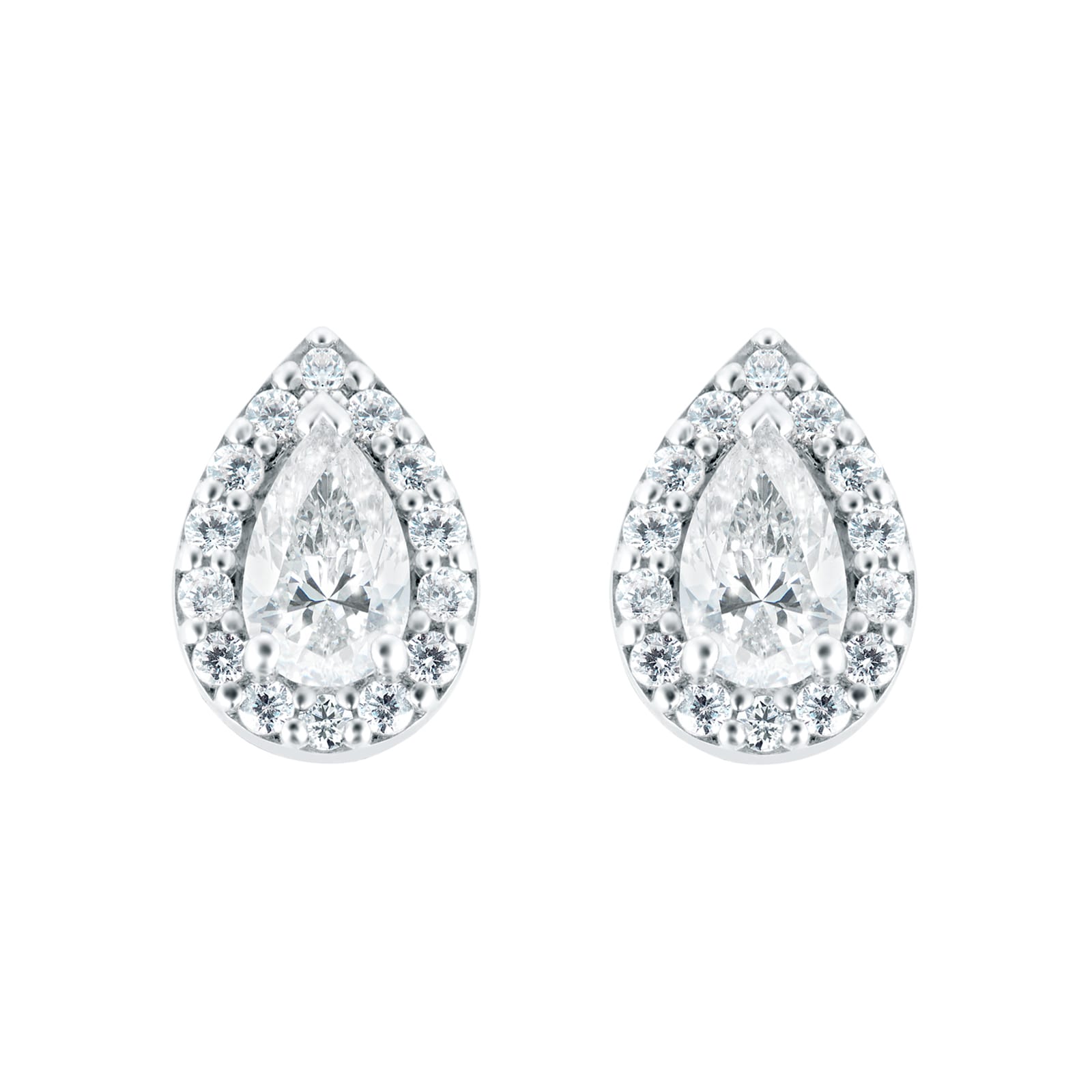 Goldsmiths 18ct White Gold 0.50ct Pear Halo Goldsmiths Brightest Diamond Stud Earrings