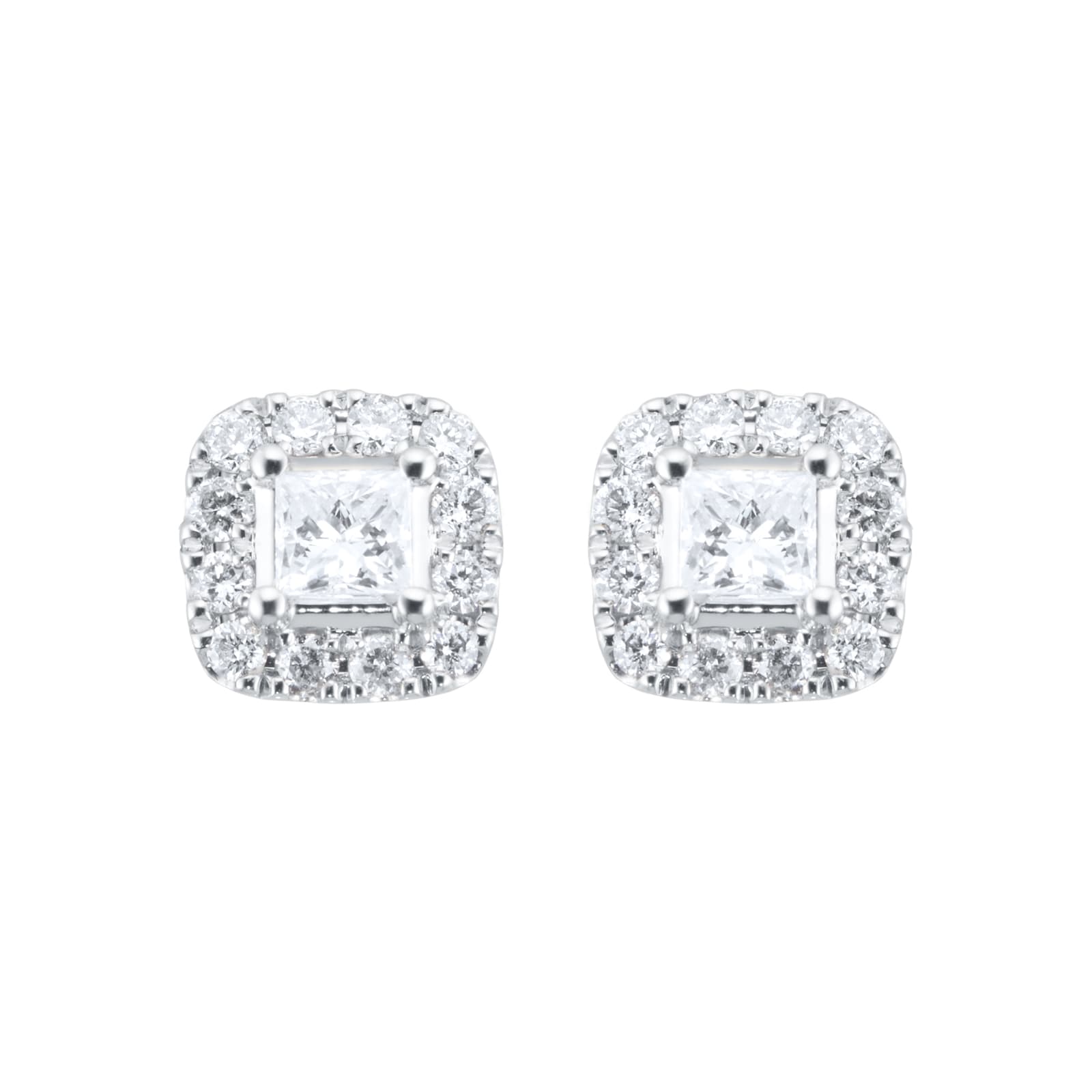 Goldsmiths 9ct White Gold 0.34ct Diamond Princess Cut Halo Stud Earrings Goldsmiths 9ct White Gold 0.34ct Diamond Princess Cut Halo Stud Earrings