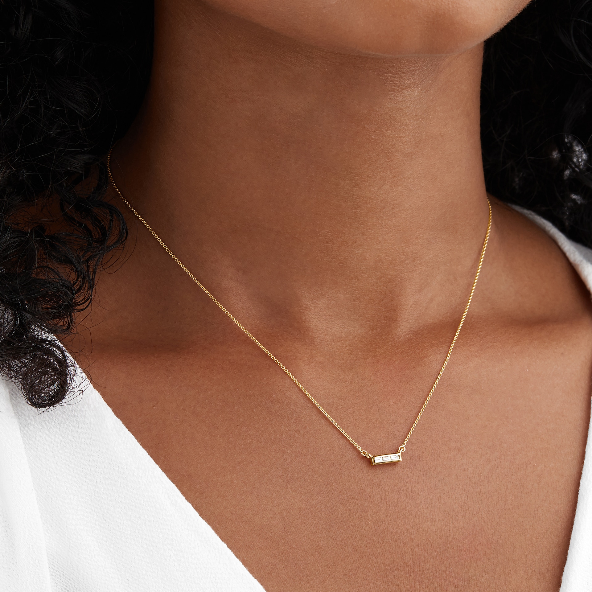 Goldsmiths Yellow Gold Plated Silver Diamond 0.08ct Baguette Bar Necklace Goldsmiths Yellow Gold Plated Silver Diamond 0.08ct Baguette Bar Necklace
