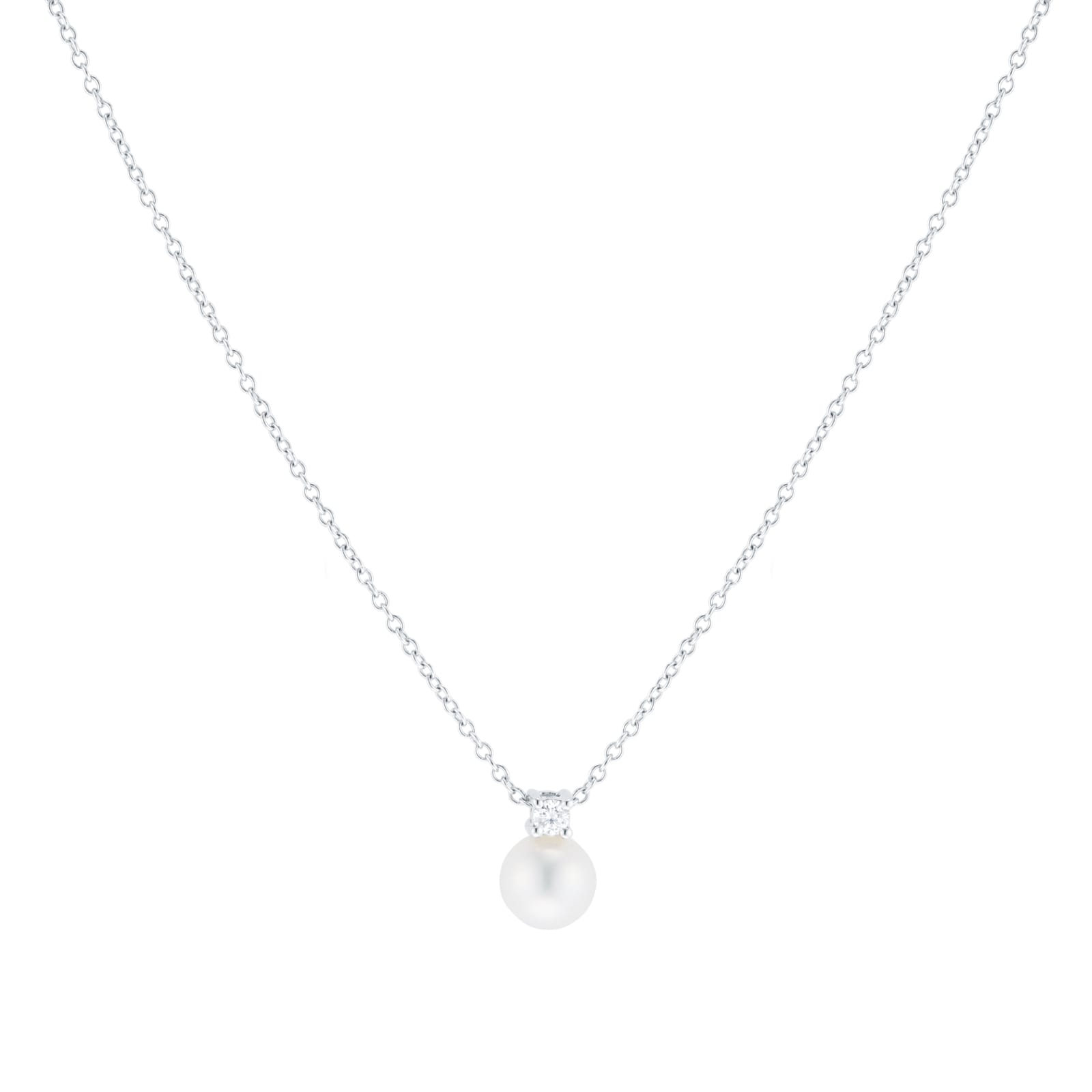 Goldsmiths 18ct White Gold Akoya Pearl & 0.05ct Diamond Pendant