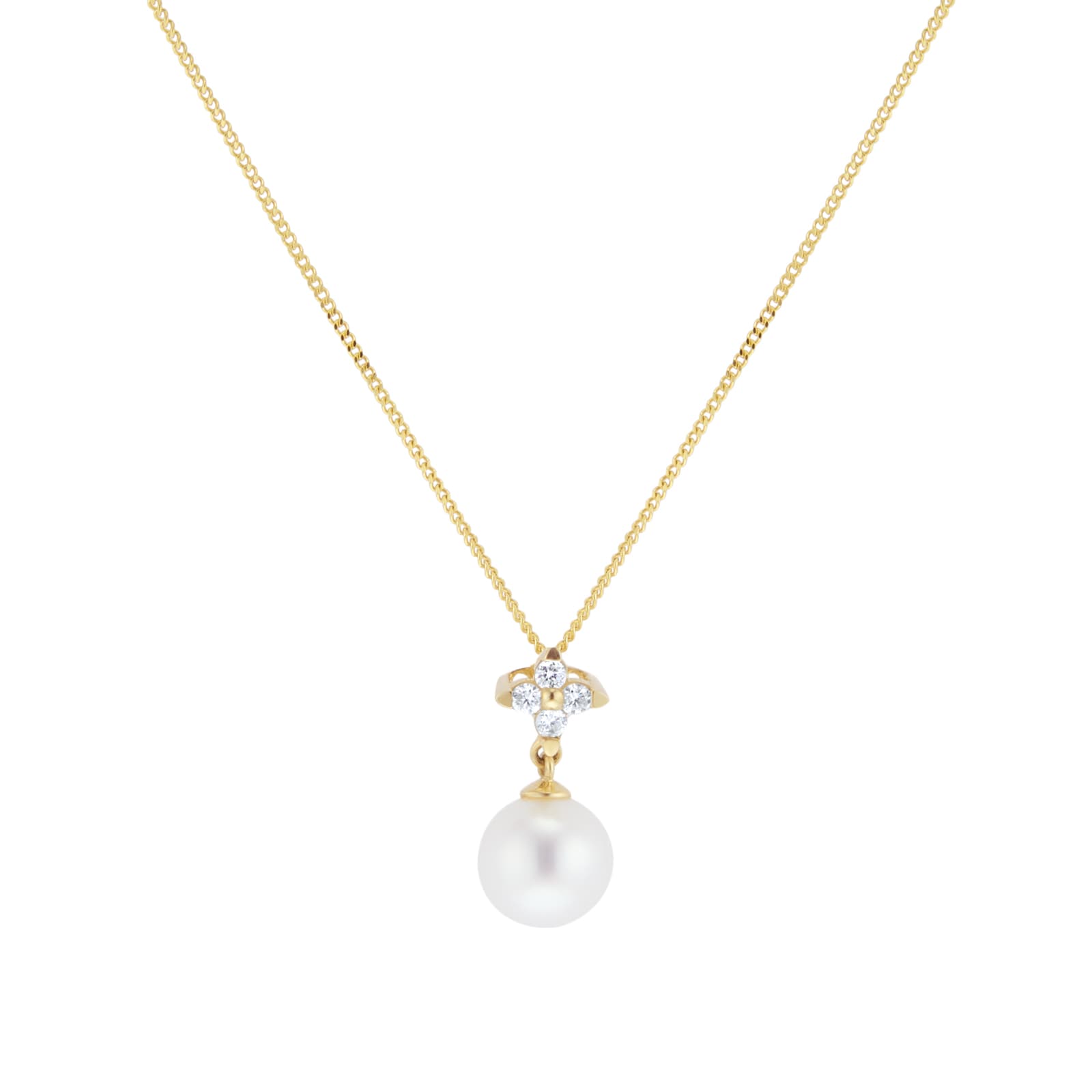 Goldsmiths 9ct Yellow Gold Freshwater Pearl & 0.07ct Diamond Pendant