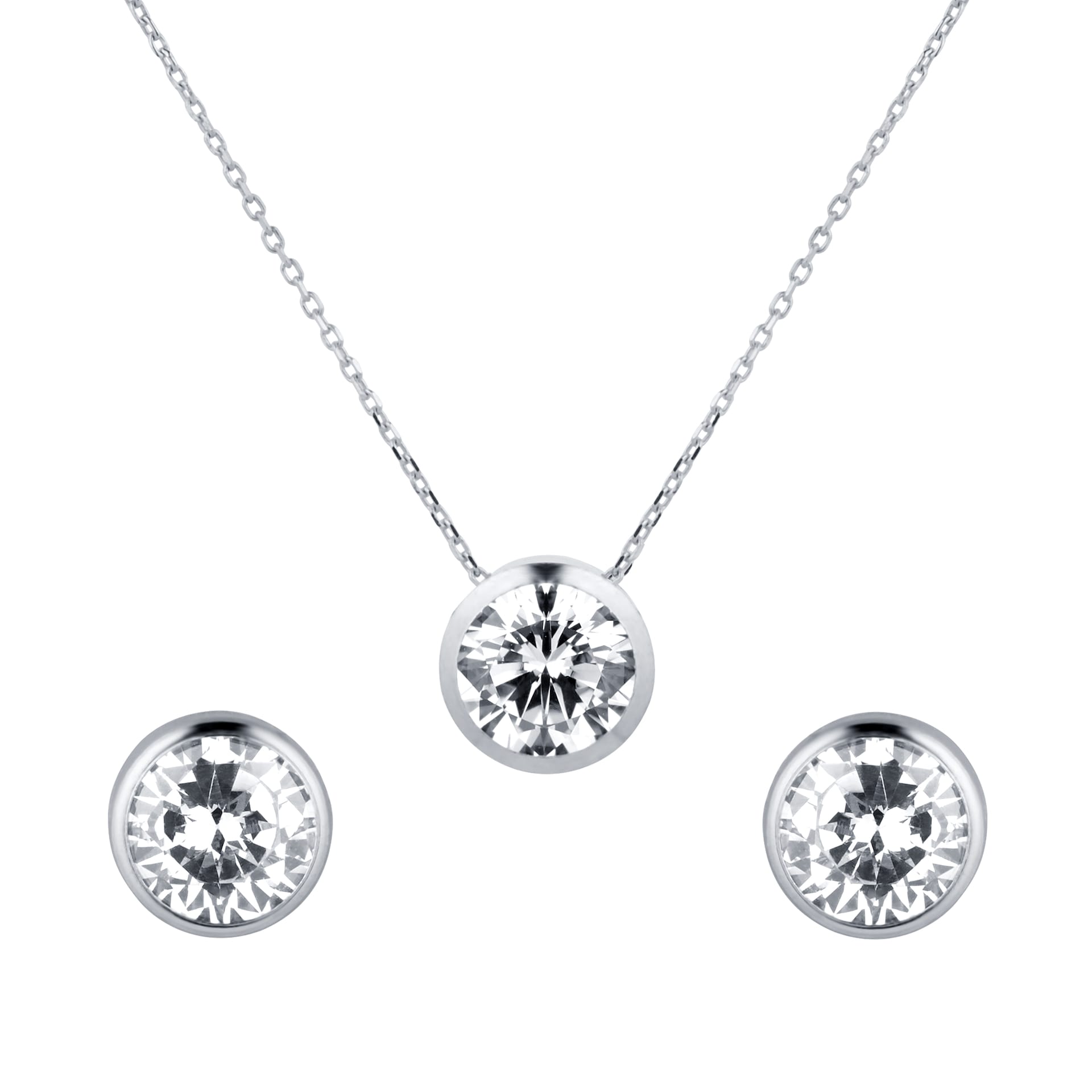 Goldsmiths 9ct White Gold Besel Set Pendant & Earrings Set