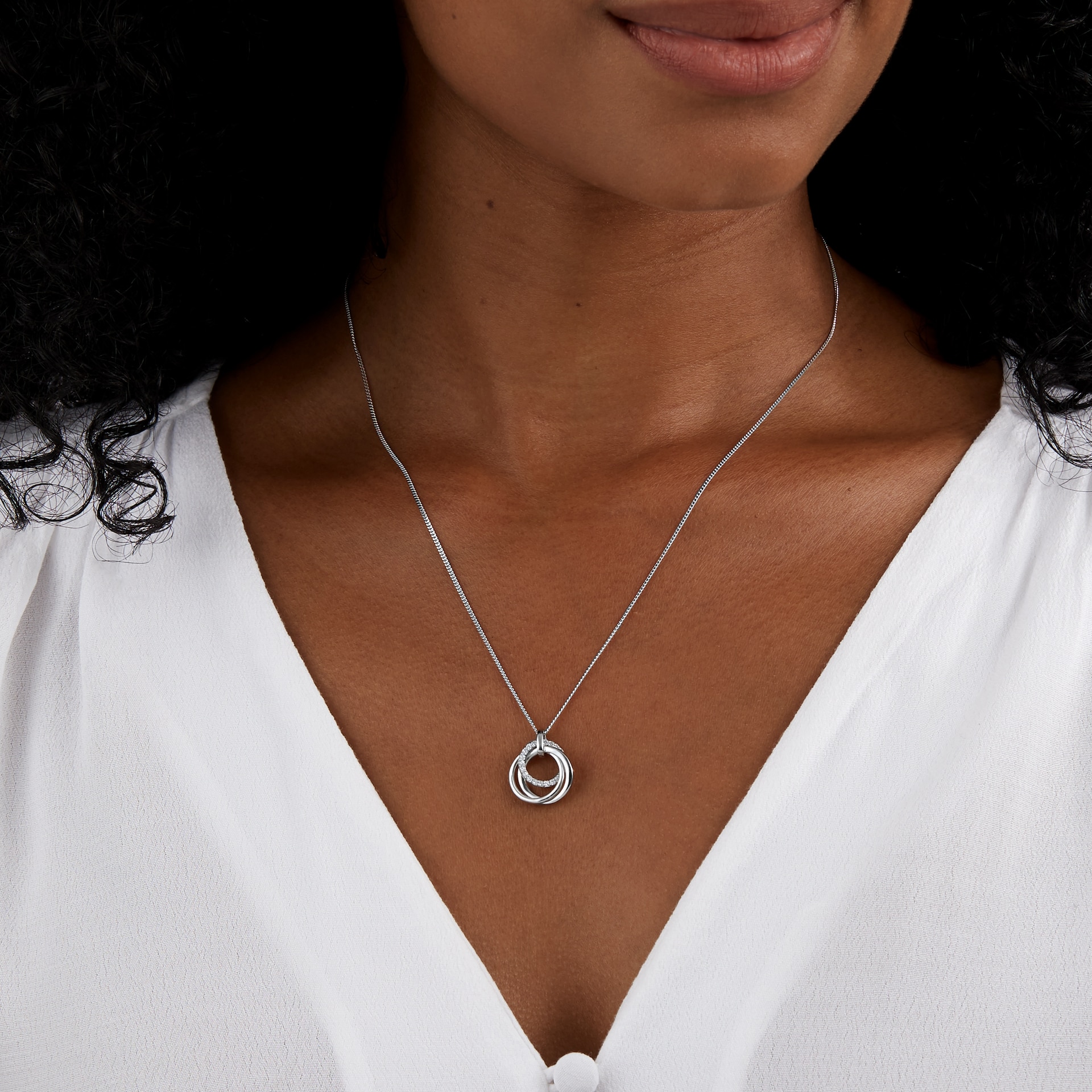 Goldsmiths Silver Layered Circles Cubic Zirconia Pendant