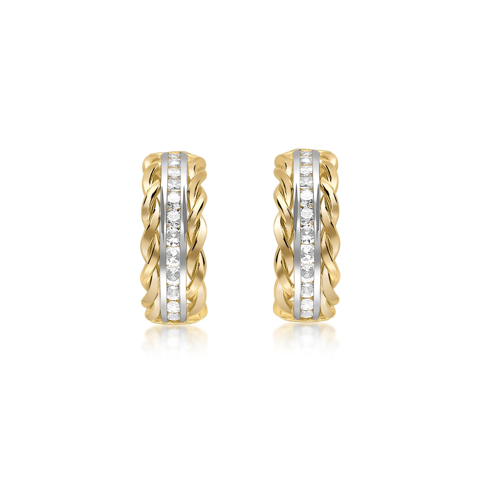 Goldsmiths 9ct Gold Cubic Zirconia Twist-Curved-Bar Drop Earrings