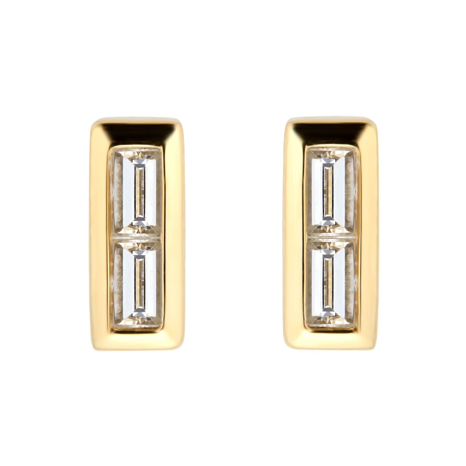 Goldsmiths Yellow Gold Plated Silver Diamond 0.09ct Baguette Bar Stud