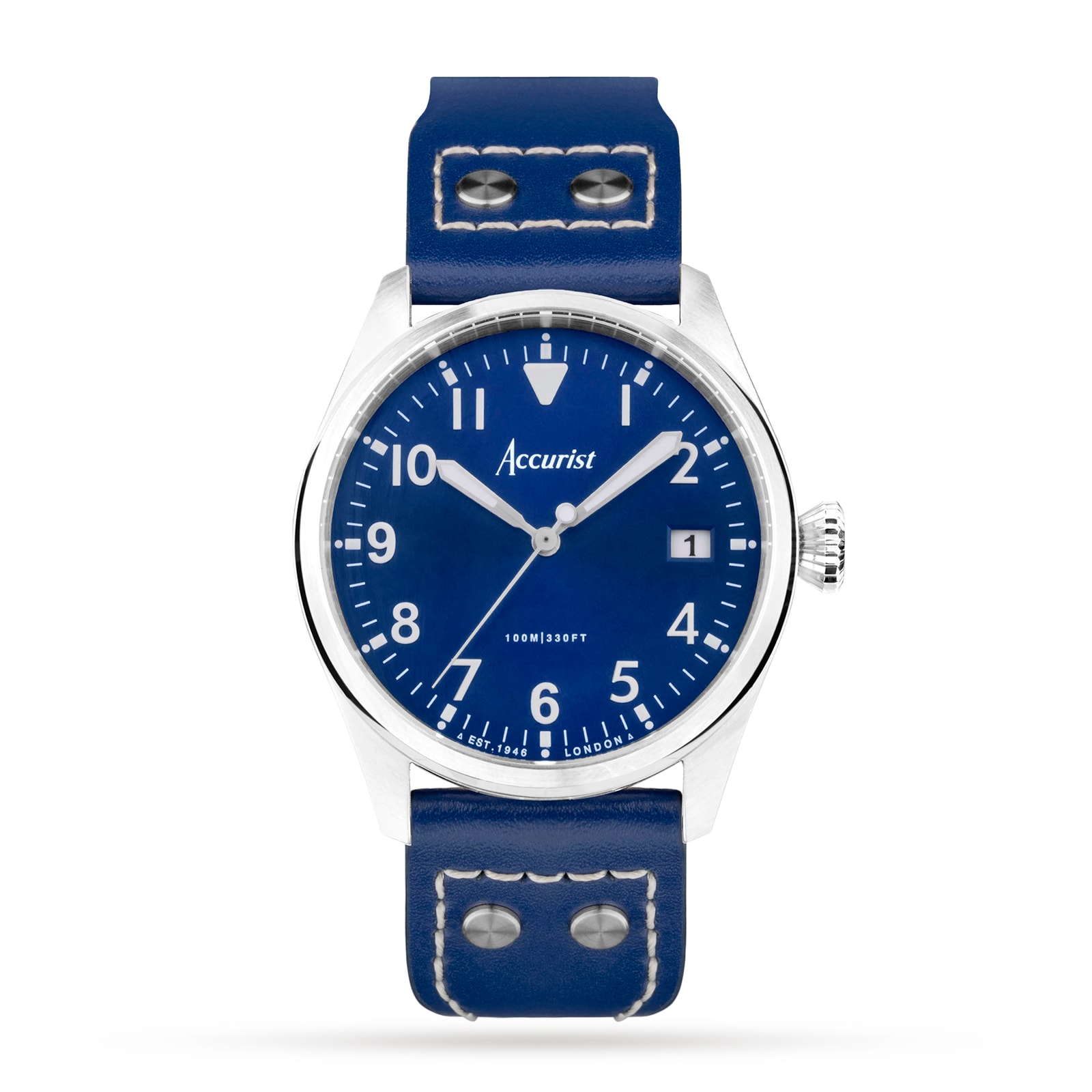 Accurist Aviation Blue Leather Strap 41mm Watch Accurist Aviation Blue Leather Strap 41mm Watch