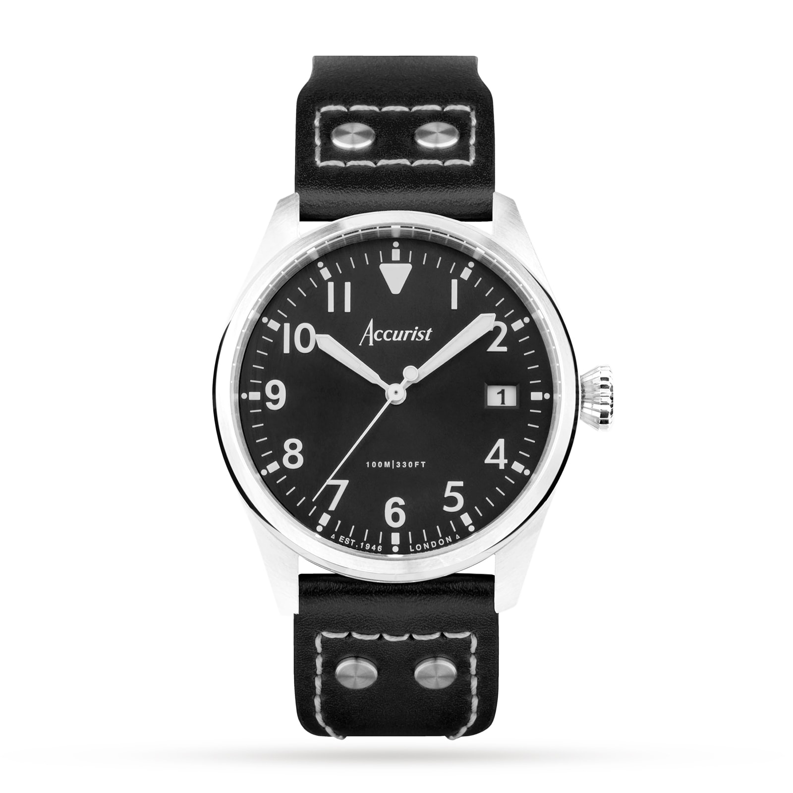 Accurist Aviation Black Leather Strap 41mm Watch Accurist Aviation Black Leather Strap 41mm Watch