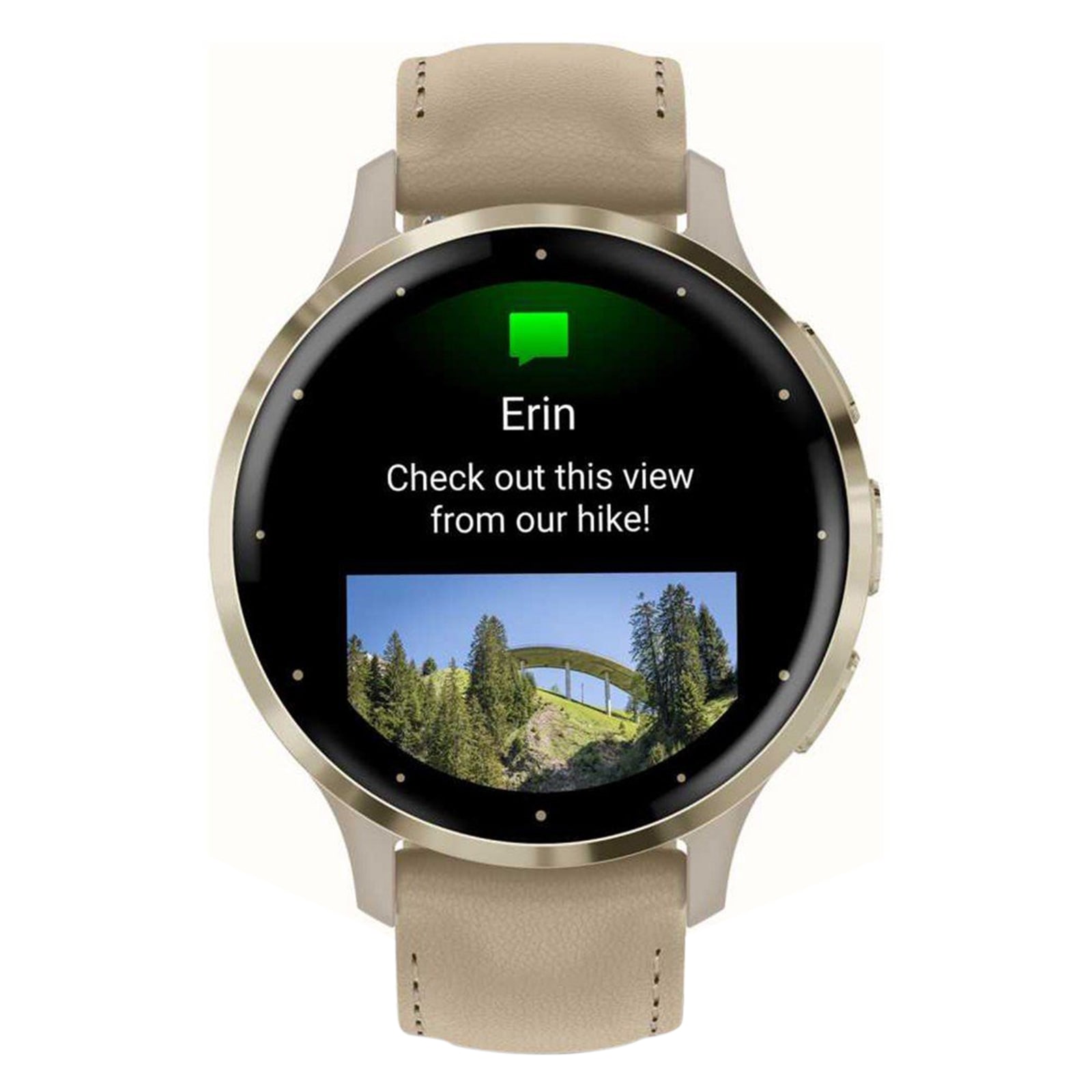 Garmin Venu 3s Soft gold stainless steel bezel with French grey case and leather band Smart Watch Garmin Venu 3s Soft gold stainless steel bezel with French grey case and leather band Smart Watch