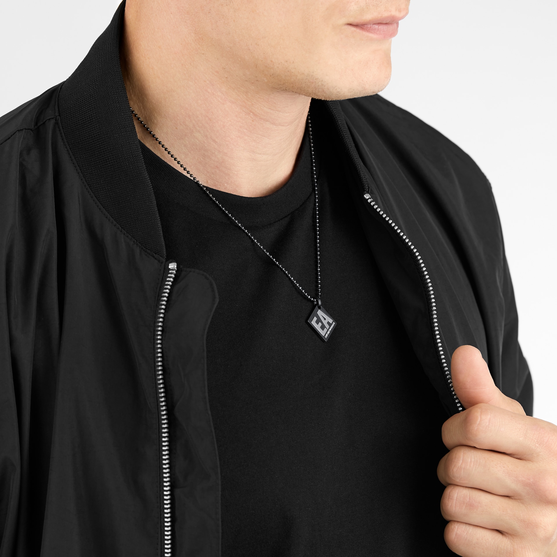 Emporio Armani Mens Gun Metal Logo Necklace Emporio Armani Mens Gun Metal Logo Necklace