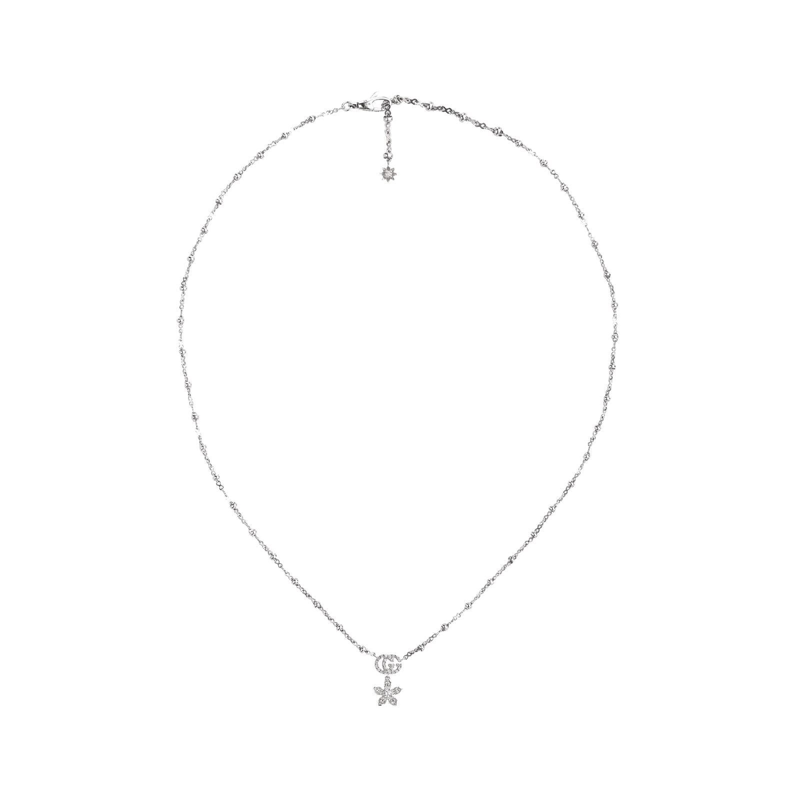 Gucci Gucci Flora 18ct White Gold Flower & Double G Diamond Necklace Gucci Gucci Flora 18ct White Gold Flower & Double G Diamond Necklace