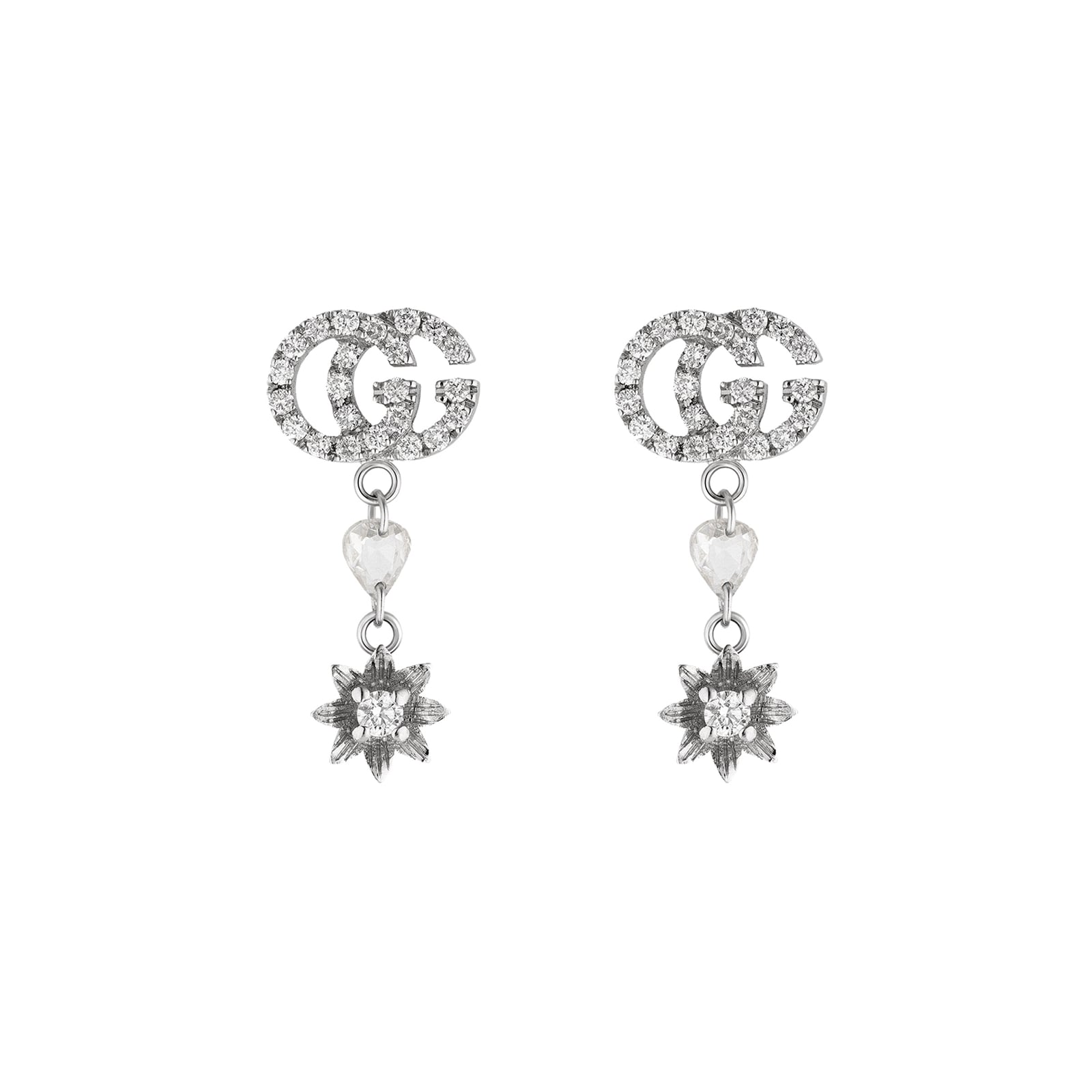 Gucci Gucci Flora 18ct White Gold Flower & Double G Diamond Drop Earrings Gucci Gucci Flora 18ct White Gold Flower & Double G Diamond Drop Earrings