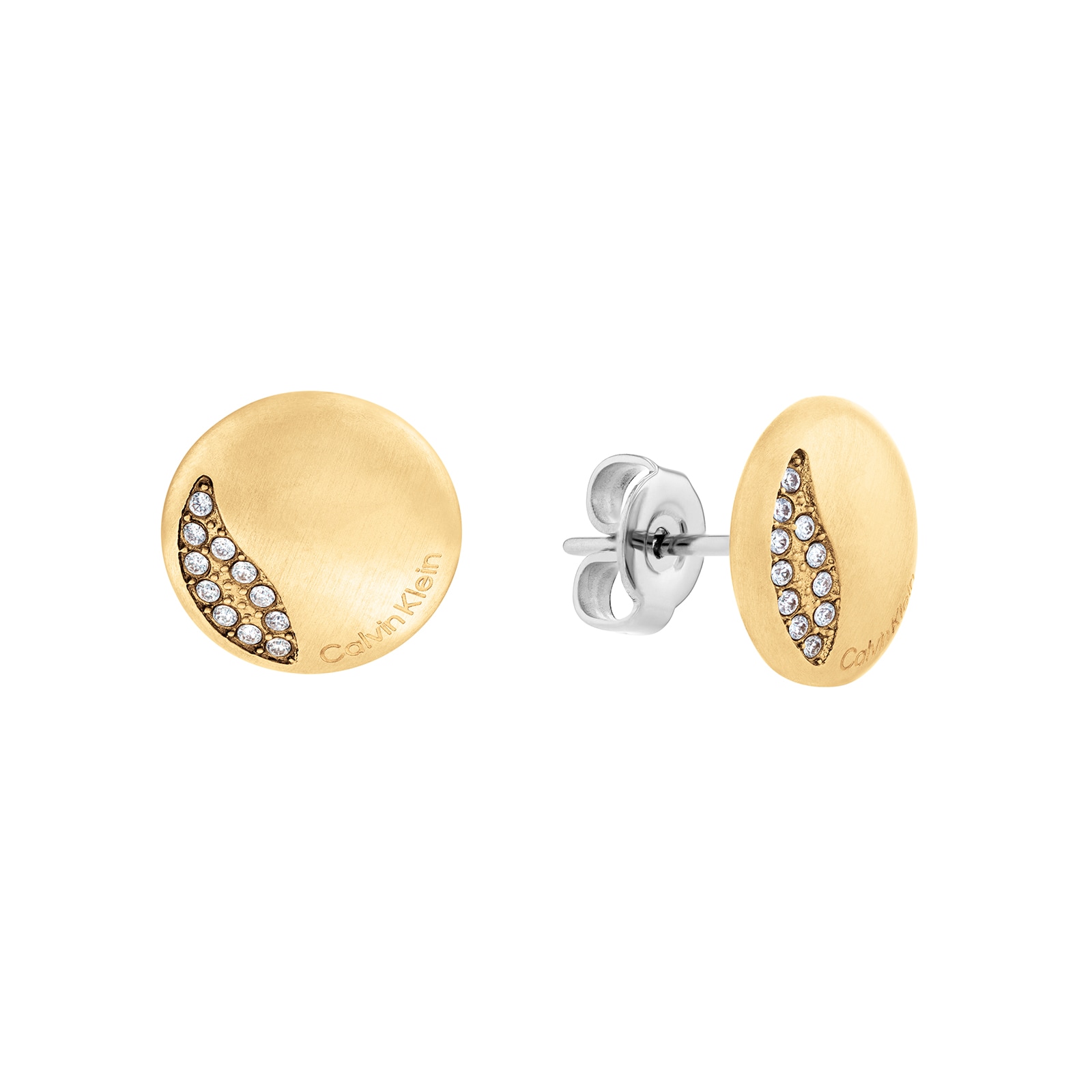 Calvin Klein Ladies Yellow Gold Coloured Circular Crystal Stud Earrings Calvin Klein Ladies Yellow Gold Coloured Circular Crystal Stud Earrings