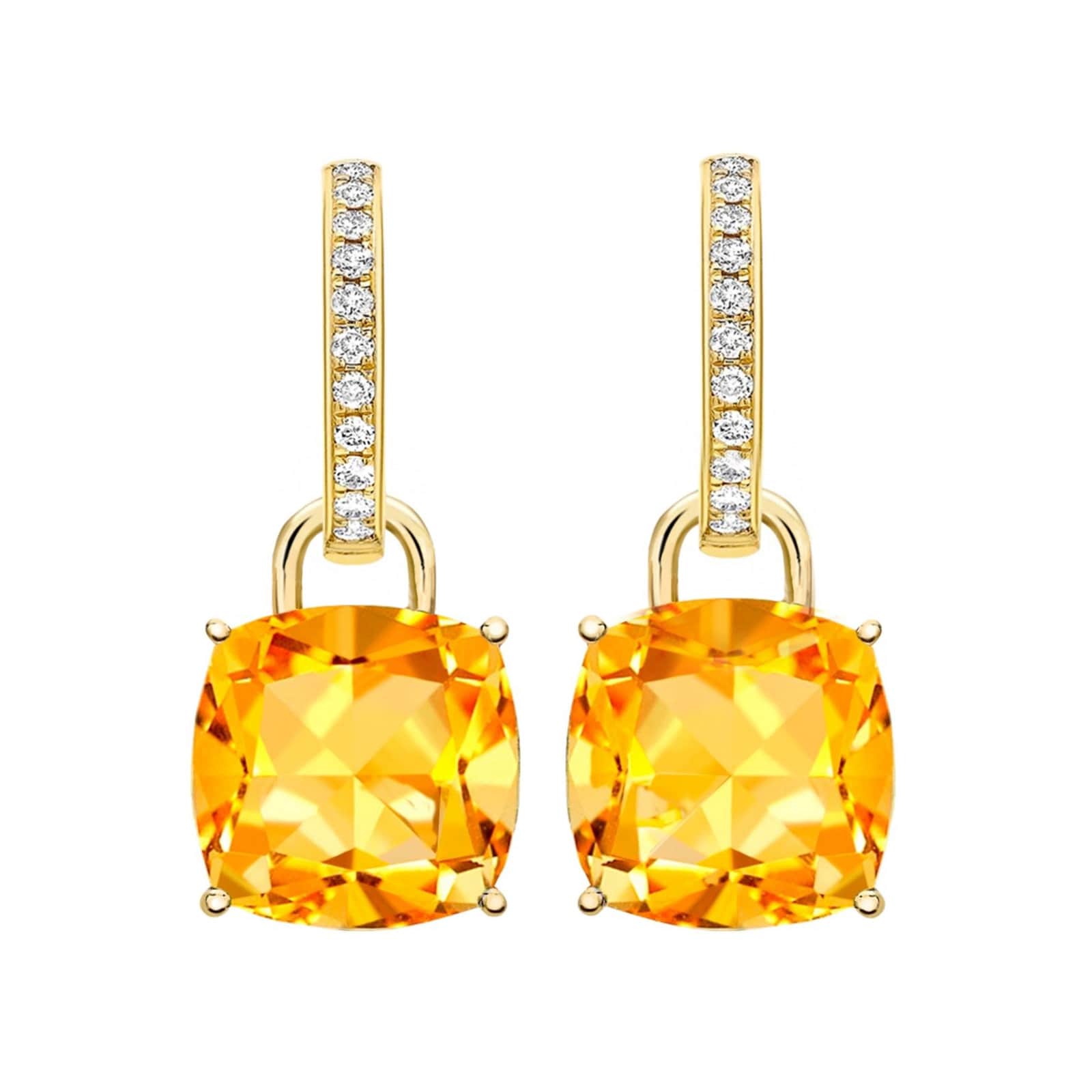 Kiki McDonough 18ct Yellow Gold 0.13ct Diamond & Citrine Cushion Drop Earrings Kiki McDonough 18ct Yellow Gold 0.13ct Diamond & Citrine Cushion Drop Earrings