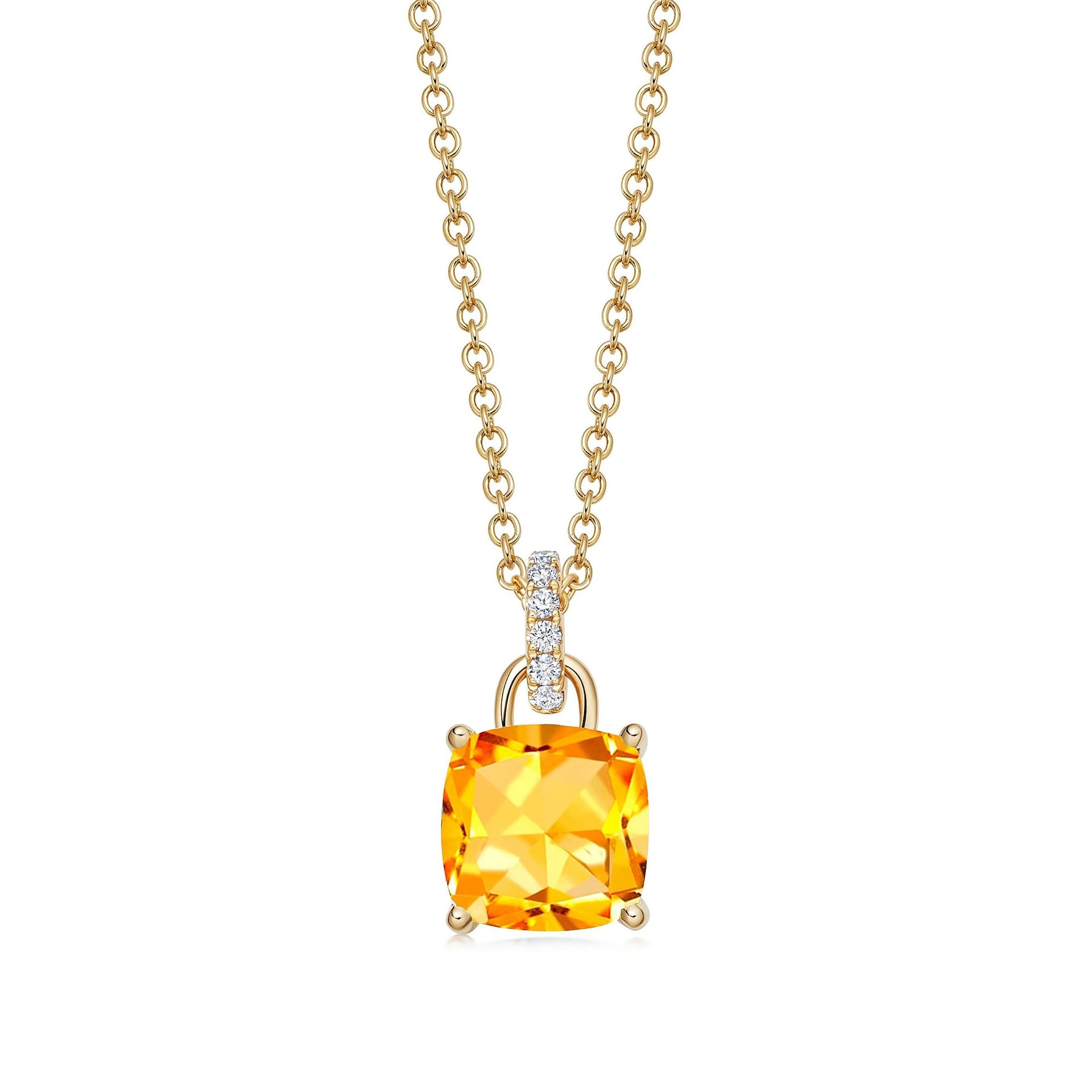 Kiki McDonough 18ct Yellow Gold 0.10ct Diamond & Citrine Cushion Pendant Kiki McDonough 18ct Yellow Gold 0.10ct Diamond & Citrine Cushion Pendant