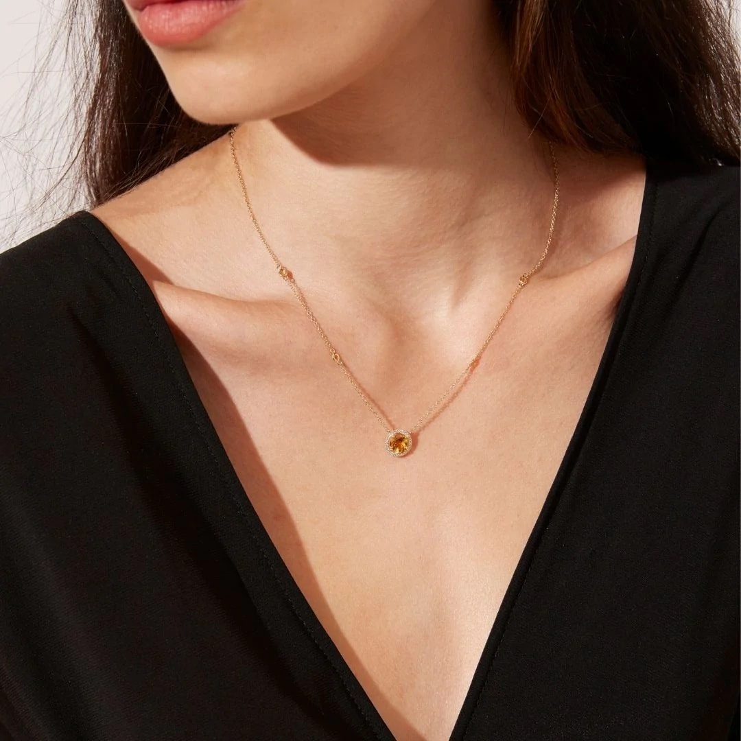 Kiki McDonough 18ct Yellow Gold 0.10ct Diamond & Citrine Necklace Kiki McDonough 18ct Yellow Gold 0.10ct Diamond & Citrine Necklace