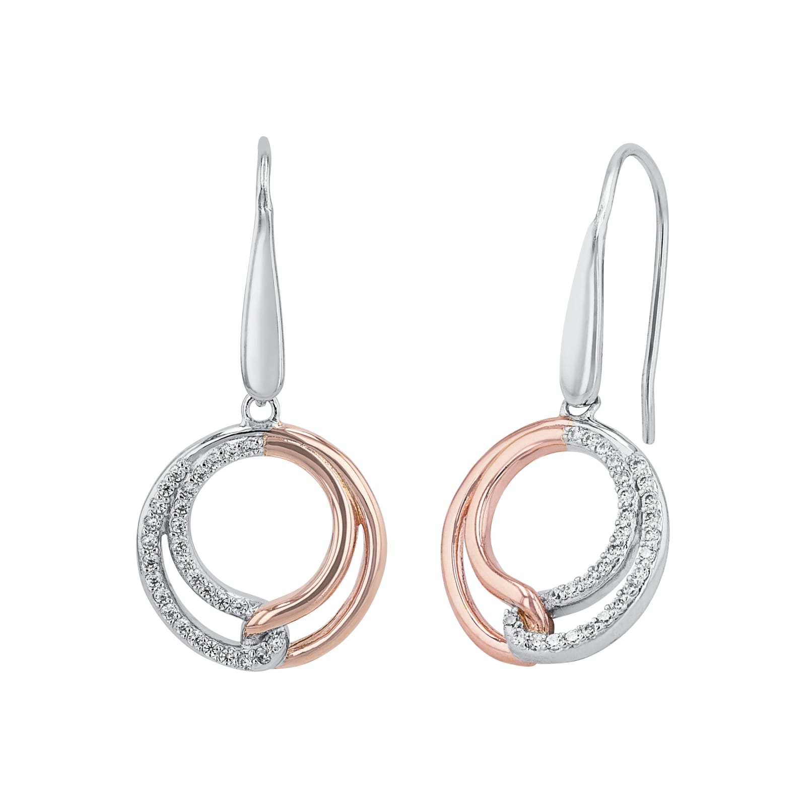 AMOR Silver Bi Colour Circle Drop Earrings