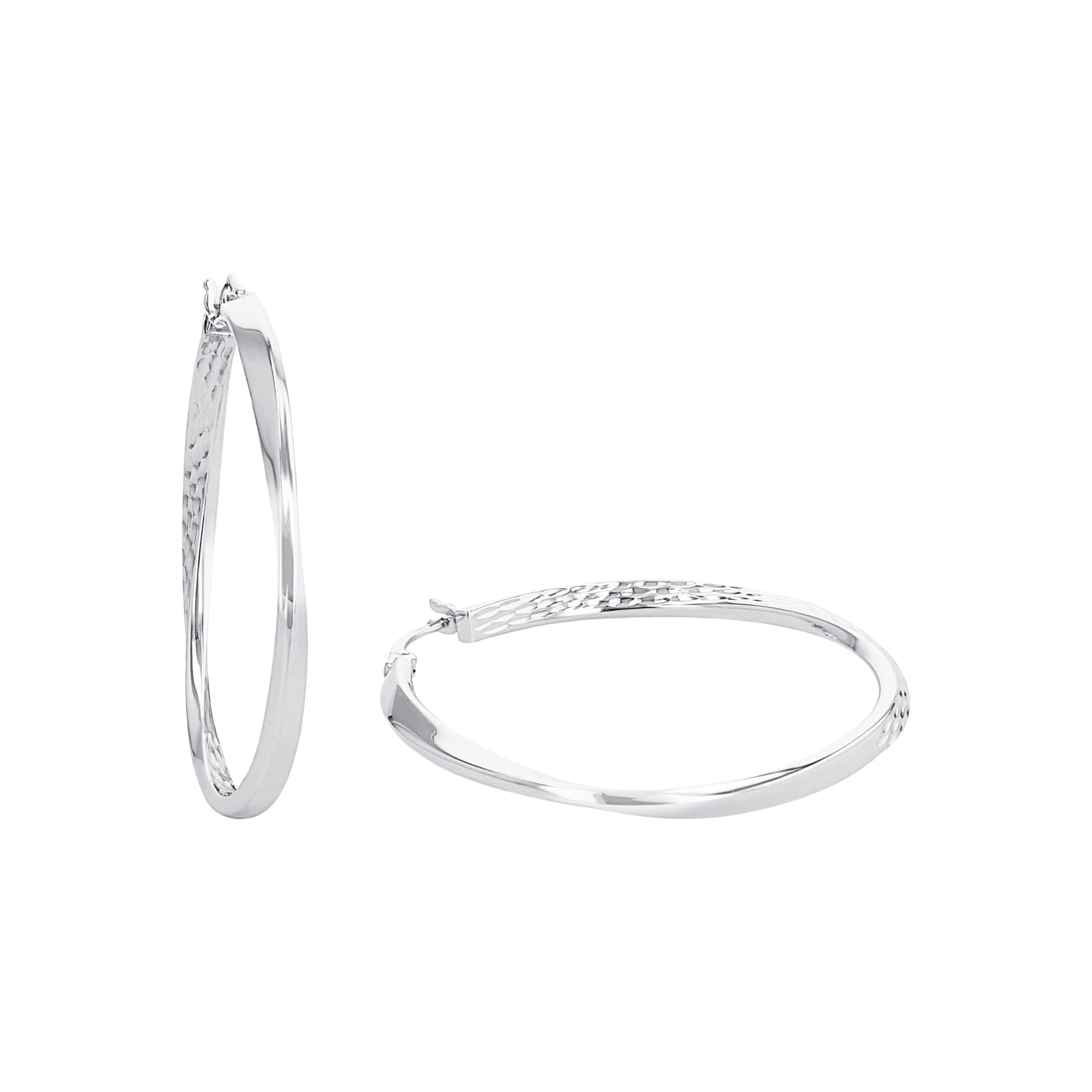 AMOR Silver Textured Hoop Earrings