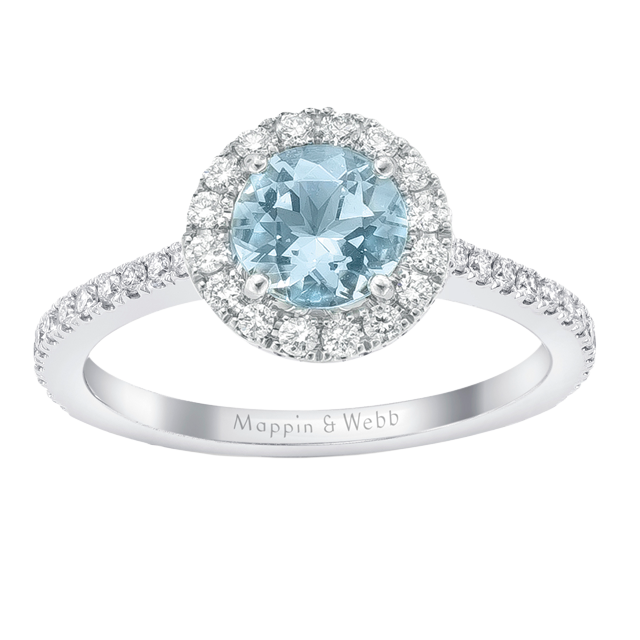 Mappin & Webb Carrington 18ct White Gold 6mm Aquamarine And 0.30cttw Diamond Ring Mappin & Webb Carrington 18ct White Gold 6mm Aquamarine And 0.30cttw Diamond Ring